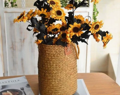 海草花篮草编手提花盆套麦穗干花花瓶大麦摆件...