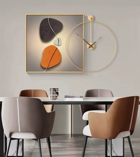 现代轻奢餐厅装饰画带时钟表组合画大气简约饭...