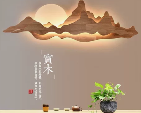 实木装饰画壁灯新中式中国风禅意茶室客厅背景...
