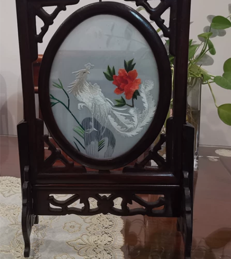 苏绣刺绣画双面绣摆件成品，凤穿牡丹屏风客厅...