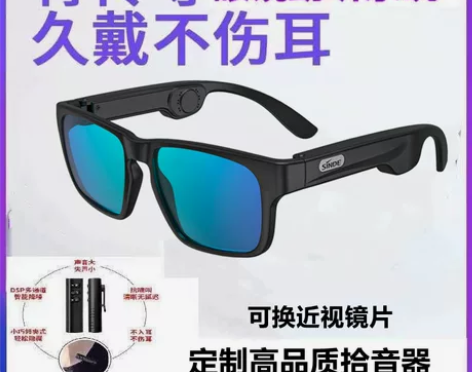 骨传导蓝牙眼镜耳机拾音器耳聋耳背老人助听蓝...
