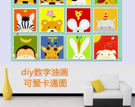 成品手绘数字油画儿童卡通手绘画20*20装...