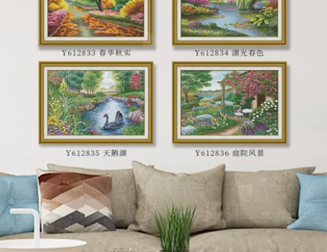 ks十字绣，风景画春华秋实，天鹅湖，湖光春...