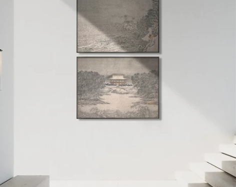 新中式山水电表箱装饰画软装样板房多联挂画玄...