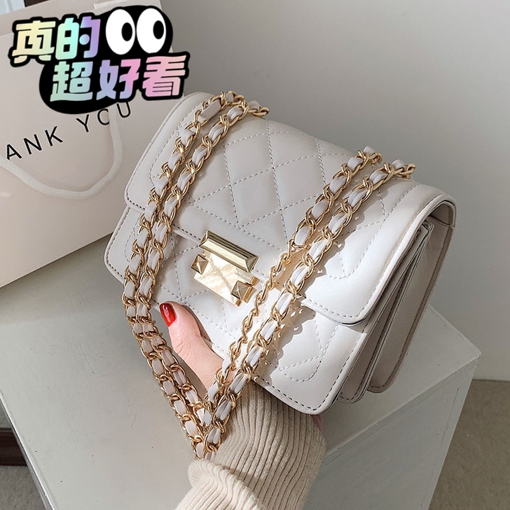 实体店不做了，高级感菱格链条白色百搭洋气网...