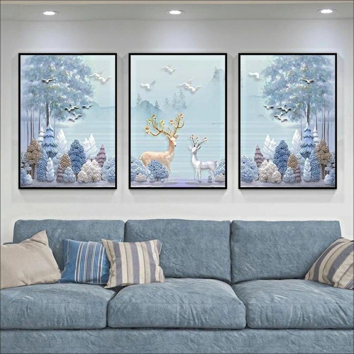 客厅装饰画北欧风格一套三幅画沙发背景墙壁画...
