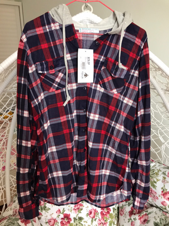 全新红格子女款英伦风连帽衬衣