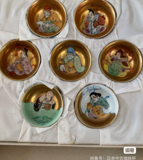 九谷烧日本回流九谷烧作品，七福神茶杯一套！...