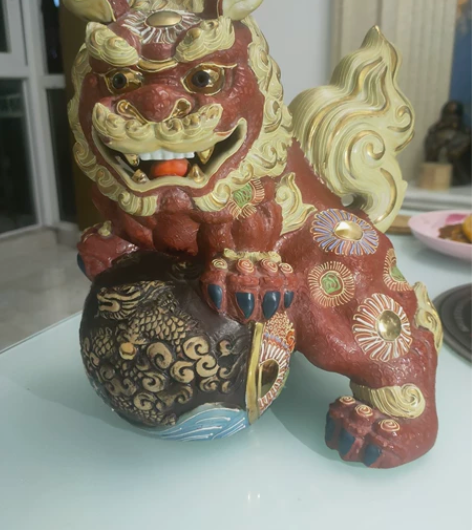 日本回流九谷烧须荣義狮子，老物件，收藏价值...