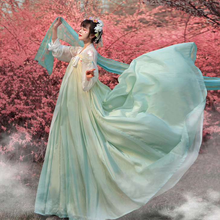 汉服女中国风原创唐制齐胸襦裙樱花小个子超仙...