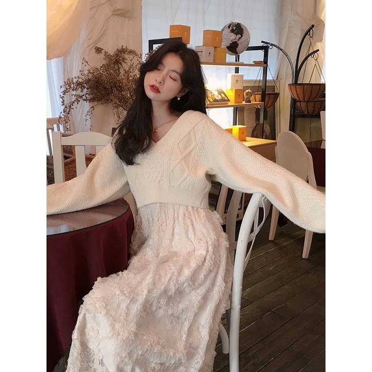 范智乔连衣裙两件套女初秋冬2020新款毛衣...