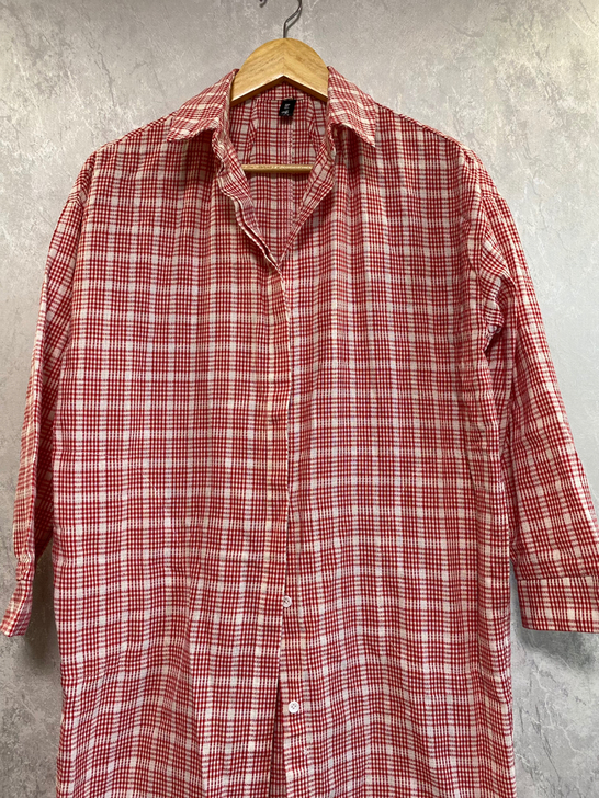 全棉 红白格子 BaLi韩版百搭长袖衬衫 ...
