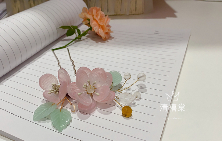 原创 清禧棠手工簪花古装汉服发饰头饰桃花朵...