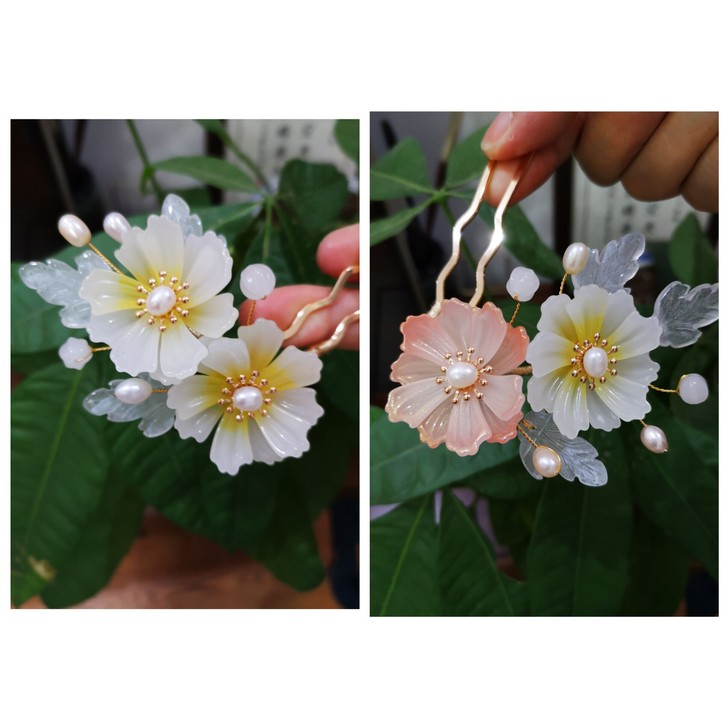 淡水珍珠琉璃玉花小发梳