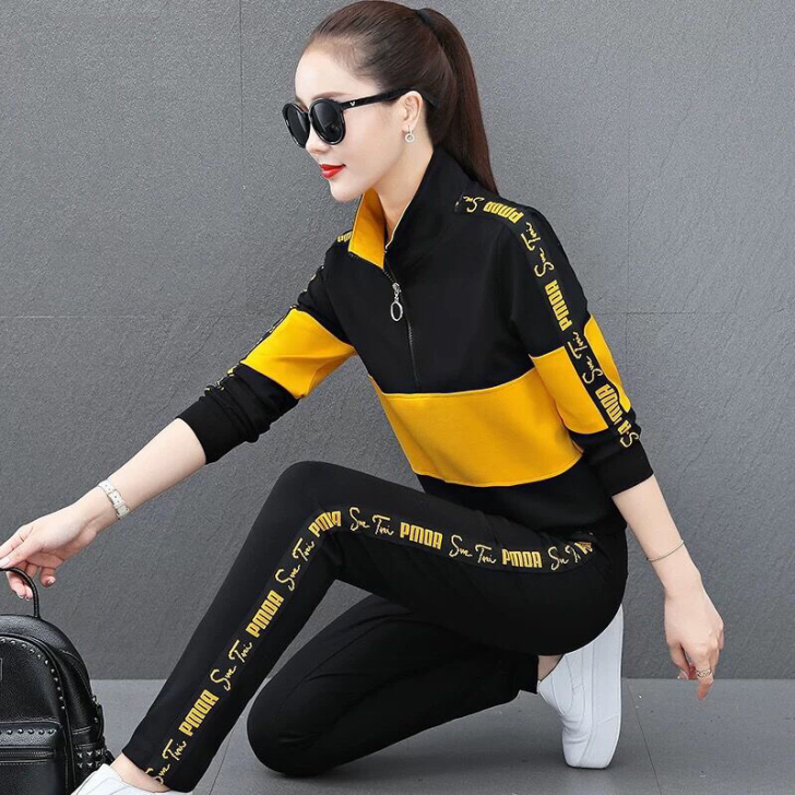 夏季时尚套装女装2021年新款休闲运动服拼...