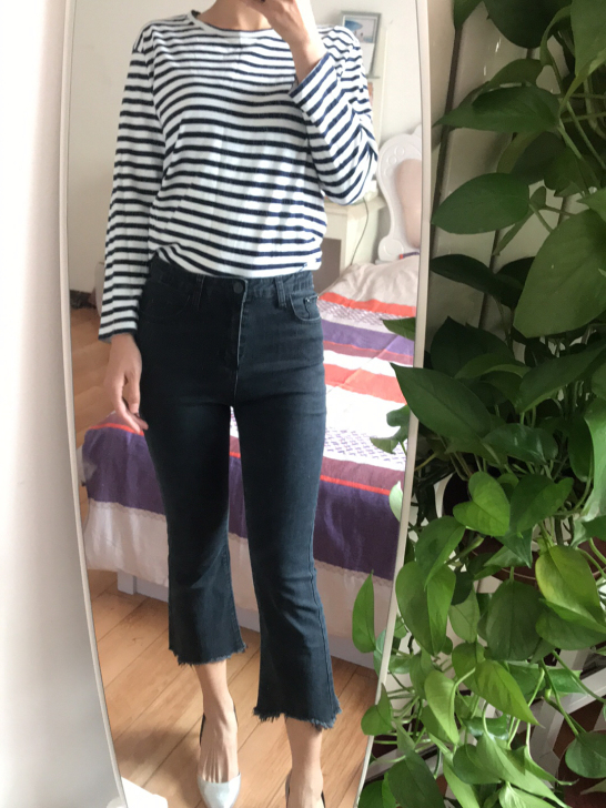 七分牛仔裤黑色裤子弹力裤喇叭裤紧身修身高腰...