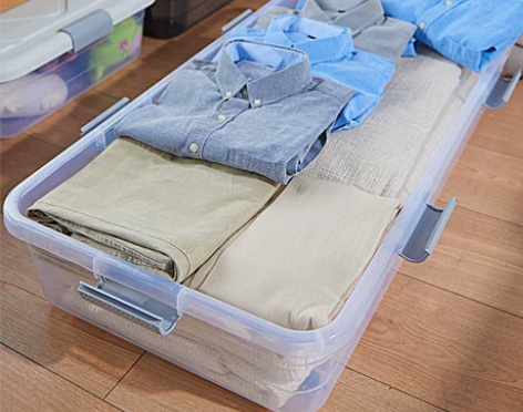 透明色收纳箱 床底特大号床下衣服整理箱扁平...