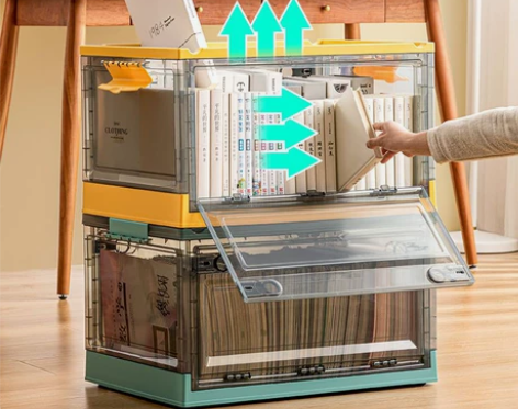 特价侧边3开口折叠透明塑料收纳箱家居车载整...