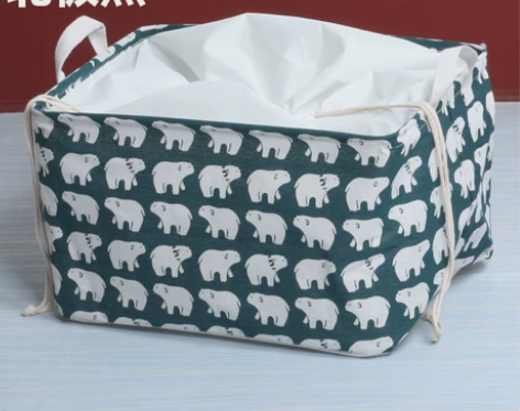 棉麻布艺束口防潮衣服收纳筐收纳盒折叠桌面衣...