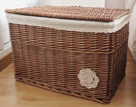 家居柳编收纳筐储物箱带盖大号藤编整理箱收纳...