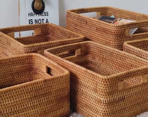 越南手工编织藤编家居收纳筐玩具书本衣物收纳...