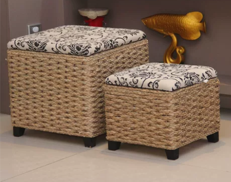 包邮手工简约藤编收纳凳储物凳收纳箱换鞋凳方...