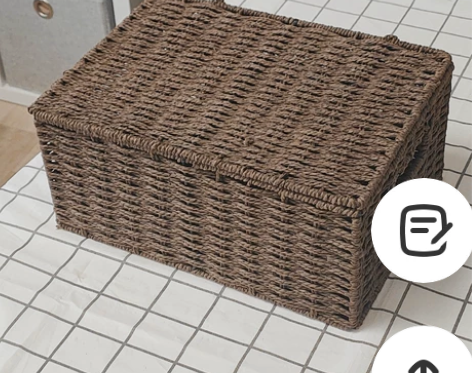 全新 咖色编织收纳箱 翻盖式杂物篮书筐 小...