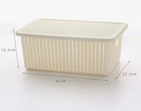 微纳生活 简约塑料仿藤编收纳箱 居家有盖防...