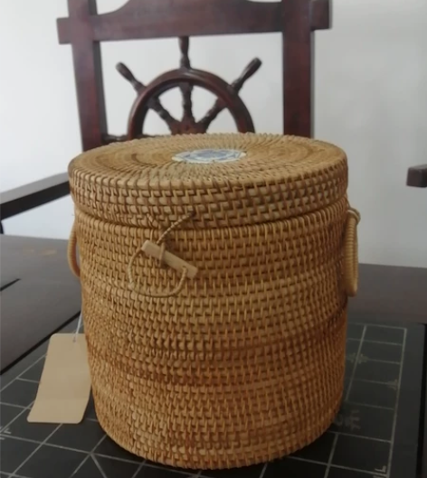 越南秋藤编七子饼茶叶罐普洱沱茶包装盒礼品零...