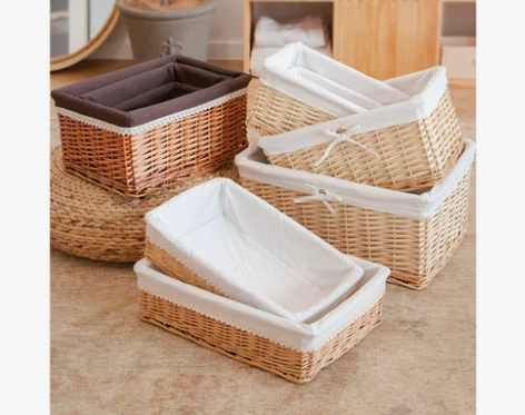 梵鱼藤编收纳筐桌面收纳篮编织布艺零食收纳盒...