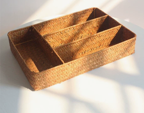 桌面收纳盒化妆品钥匙零食茶几杂物玄关藤编收...