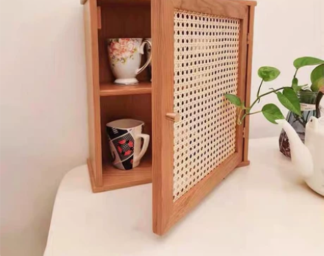 北欧实木ins藤编化妆品小格收纳柜置物柜 ...
