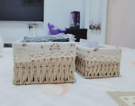 低价处理 甩草编收纳筐家用钥匙篮藤编布艺收...