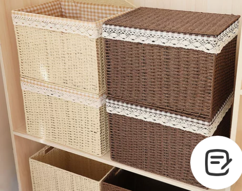 收纳箱藤编杂物收纳盒编织收纳筐有盖衣服玩具...