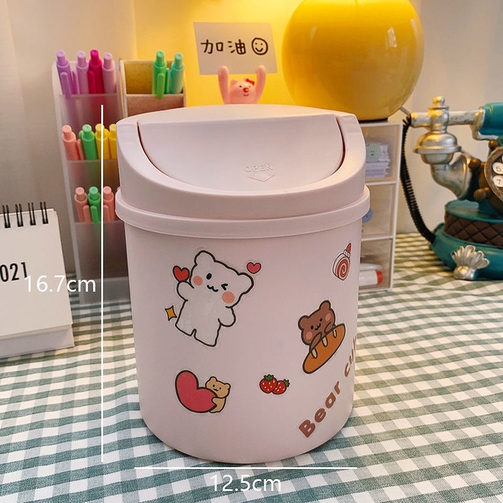 桌面垃圾桶小型带盖创意可爱少女心迷你书桌床...