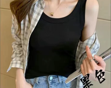 夏日新宠u领背心螺纹棉竖纹经典维多利亚风显...