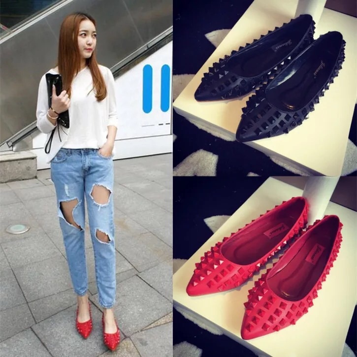 浅口尖头铆钉单鞋 黑色 36码