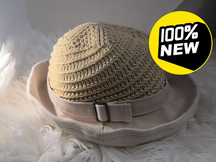 夏季女士遮阳帽,编织布艺拼接