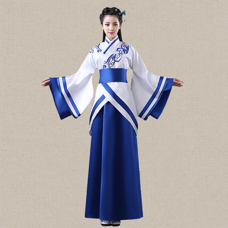 汉服演出服，白色上衣宝蓝裙，尺码均码4套，...
