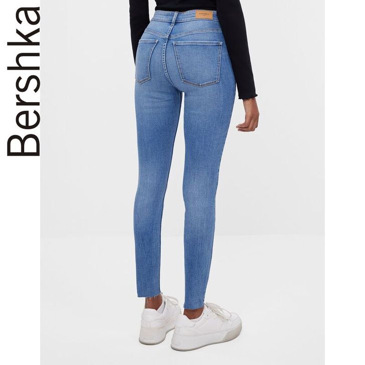 Bershka女士 蓝色高腰紧身显瘦百搭铅...