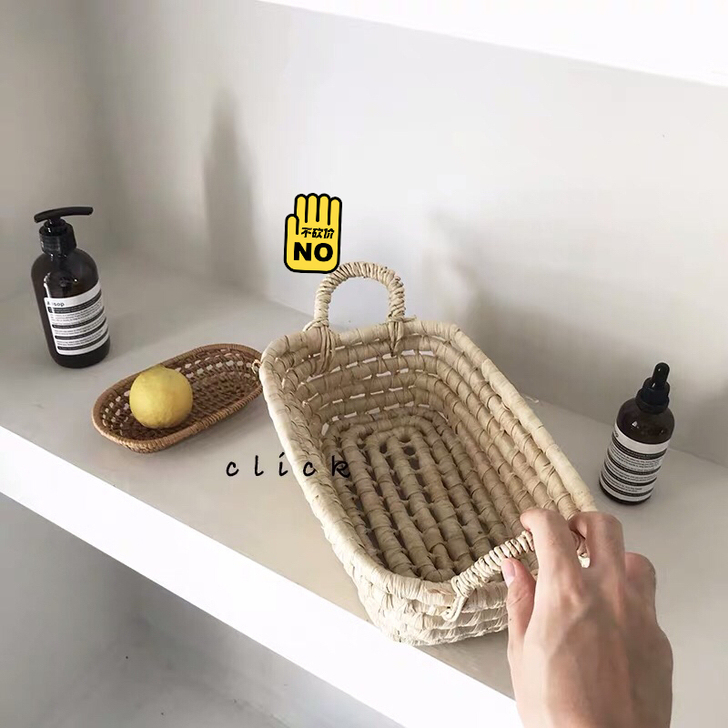 ins手工草编收纳筐 水果筐食物框 民宿软...