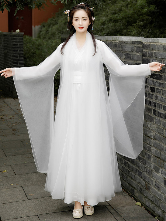 白色汉服女中国风原创正品超仙气古风飘逸广袖...