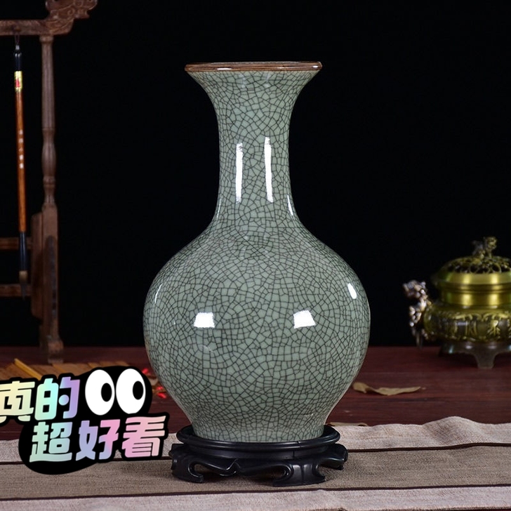 景德镇陶瓷器仿古官窑裂纹釉插花花瓶家居装饰...