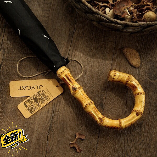 复古滕竹竹节超大长柄伞男士弯柄加大加固防风...