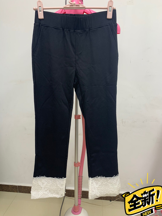 全新欧洲站欧根纱拼蕾丝水溶花休闲裤显瘦直筒裤