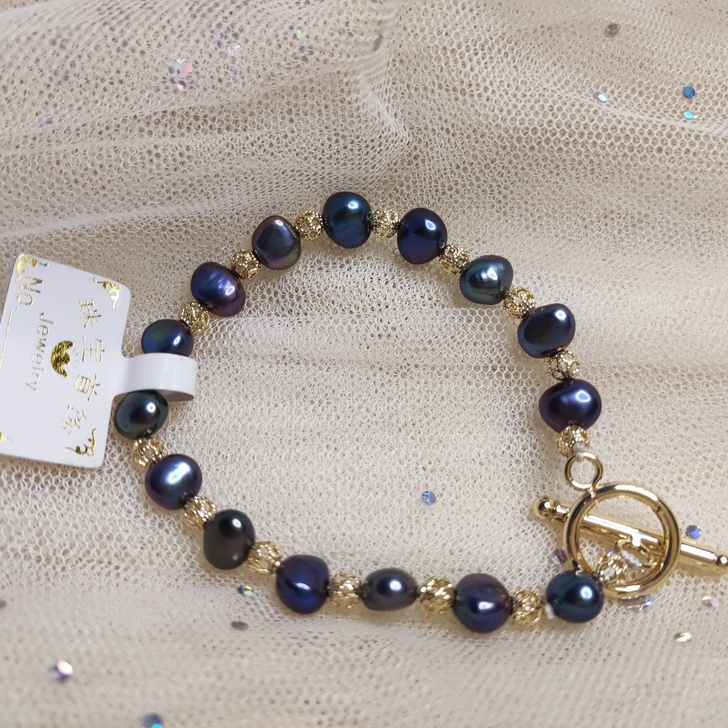 手工diy巴洛克不规则天然淡水珍珠双层手链...