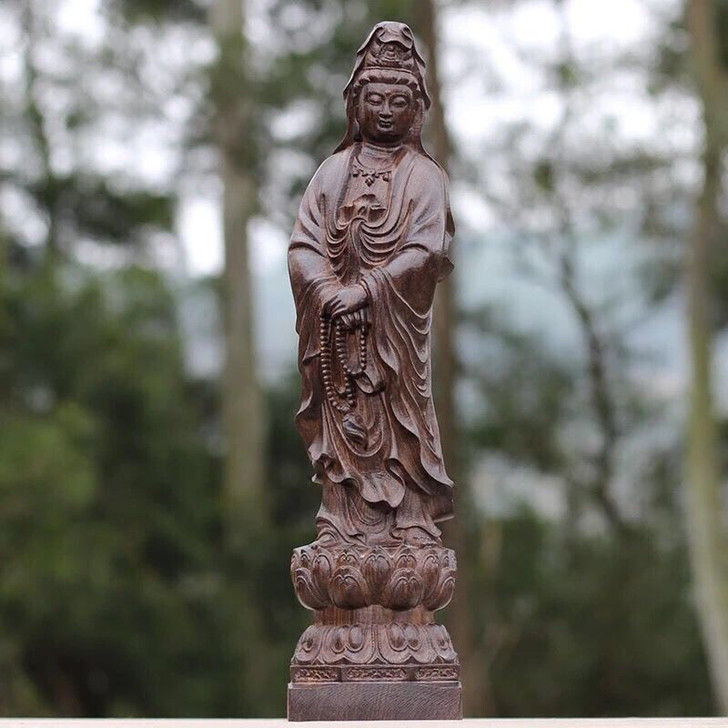 特价处理实木料雕刻沉香木招财木雕观音家居摆...