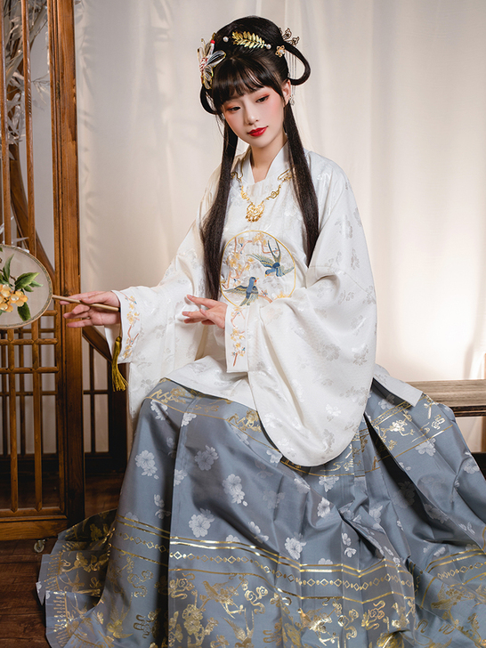 花神记汉服明制汉服圆领补服交领百褶织金马面...