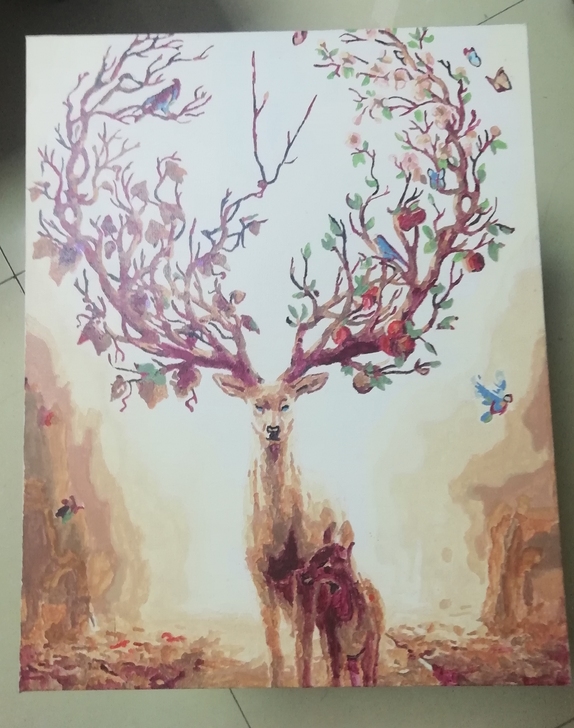 油画 美术涂色作品《鹿》