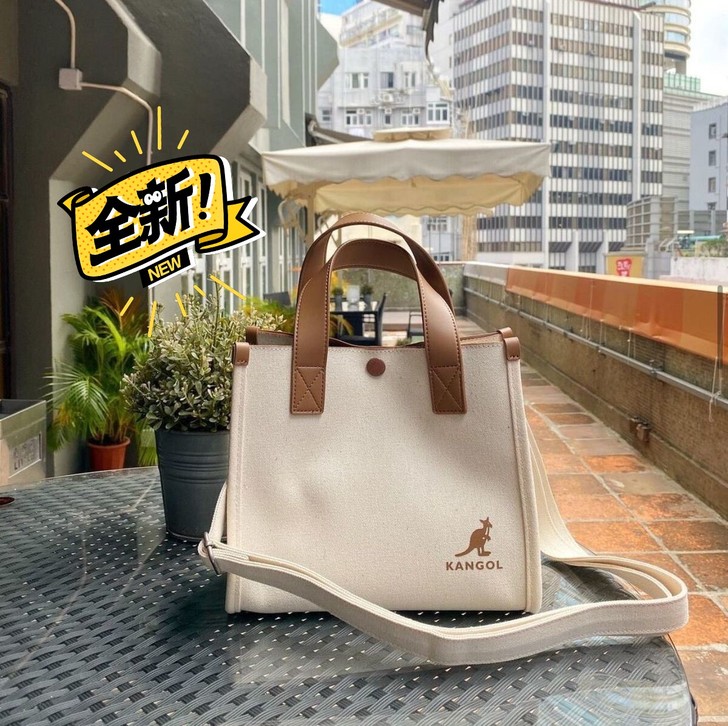 KANGOL袋鼠帆布手提袋单肩斜挎包通勤拼...